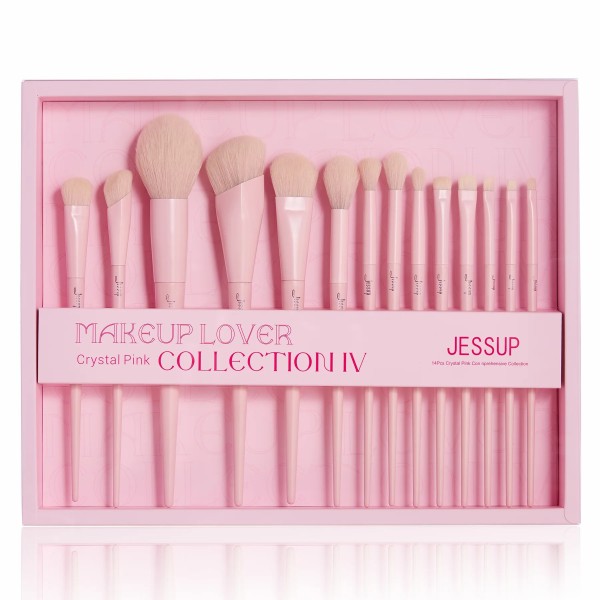 Crystal Pink Makeup Brush Gift Set 14PCS -  T495-G Crystal Pink Makeup Brush Gift Set 14PCS -  T495-G